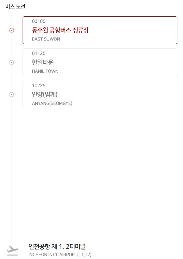 동수원 한일타운 안양(범계역) 인천공항(제1터미널 2터미널) 운행 공항 리무진 버스 시간표 요금 인천공항 정류장 위치 출발 시간2
