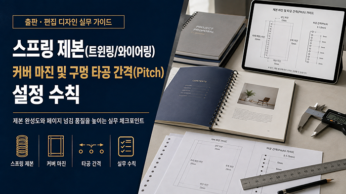 스프링 제본(트윈링/와이어링) 커버 마진 및 구멍 타공 간격(Pitch) 설정 수칙
