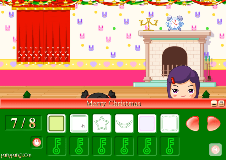 파니팡-뉴옷입히기4-플래시게임-플레이-토끼-무늬의-벽지-아이템을-선택하여-방을-꾸미는-화면