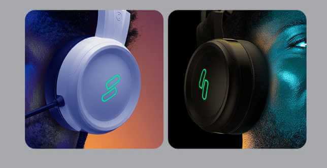 SPM HM100 클로버, 네온 그린 LED가 빛나는 블랙과 화이트 헤드셋, 게이밍 환경에 몰입감을 더하는 세련된 디자인