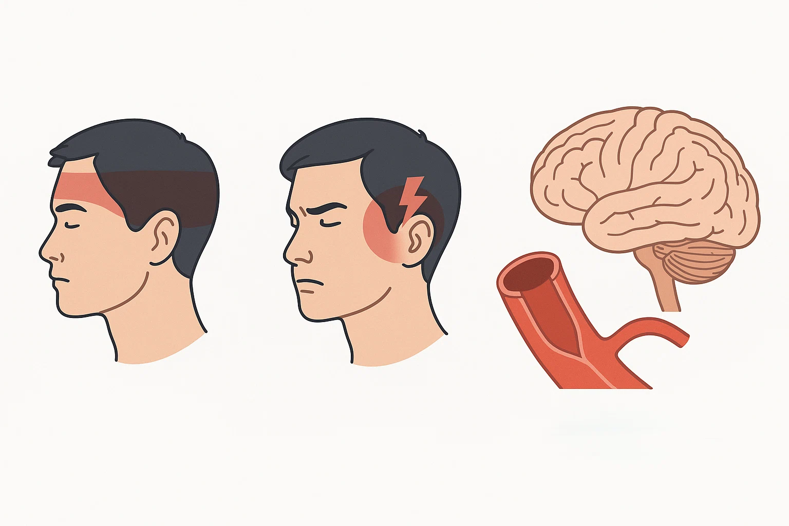 긴장성 두통&middot;편두통&middot;군발두통을 구분해 설명하는 구조, 뇌와 혈관