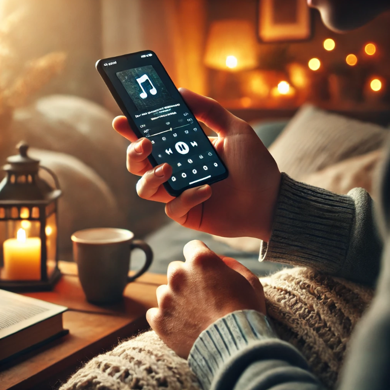 음악을 스트리밍하며 편안히 휴식하고 있는 모습