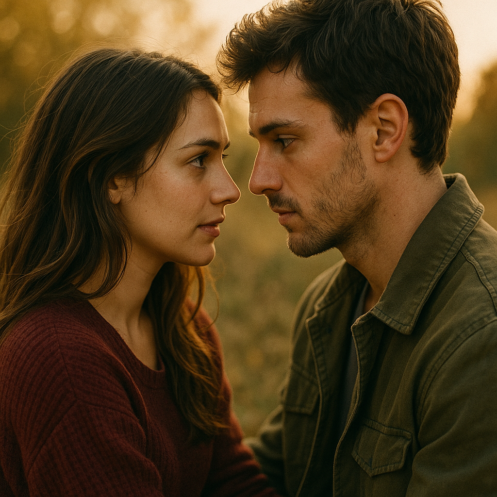 감정을 담은 눈빛으로 서로를 바라보는 연인의 모습