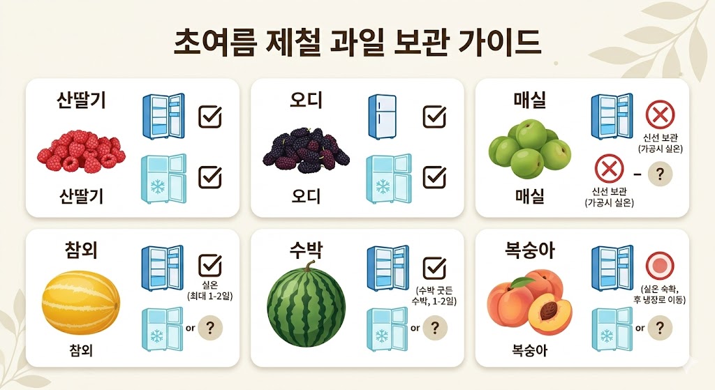 6월 제철 과일 냉장 냉동 실온 보관법 비교