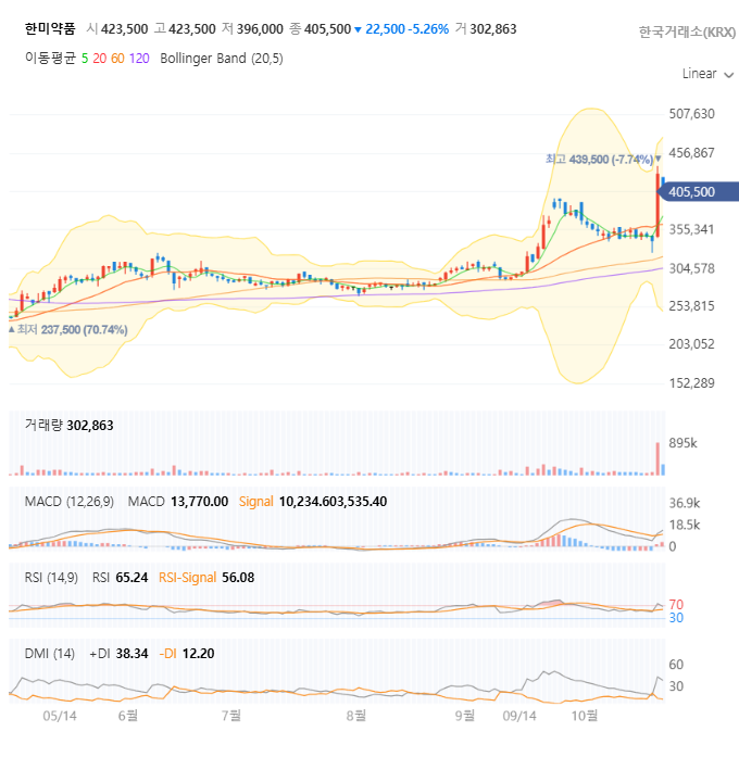 한미약품 일봉 차트 자세히