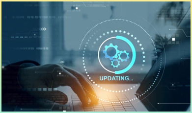 소프트웨어를 기술에 맞춰 업데이트하는 과정. 최신 장비를 위한 최신 기능을 업데이트. 소프트웨어를 개선하기 위해 새로운 버전을 개발한 개발자. 운영 체제 업그레이드 시스템.