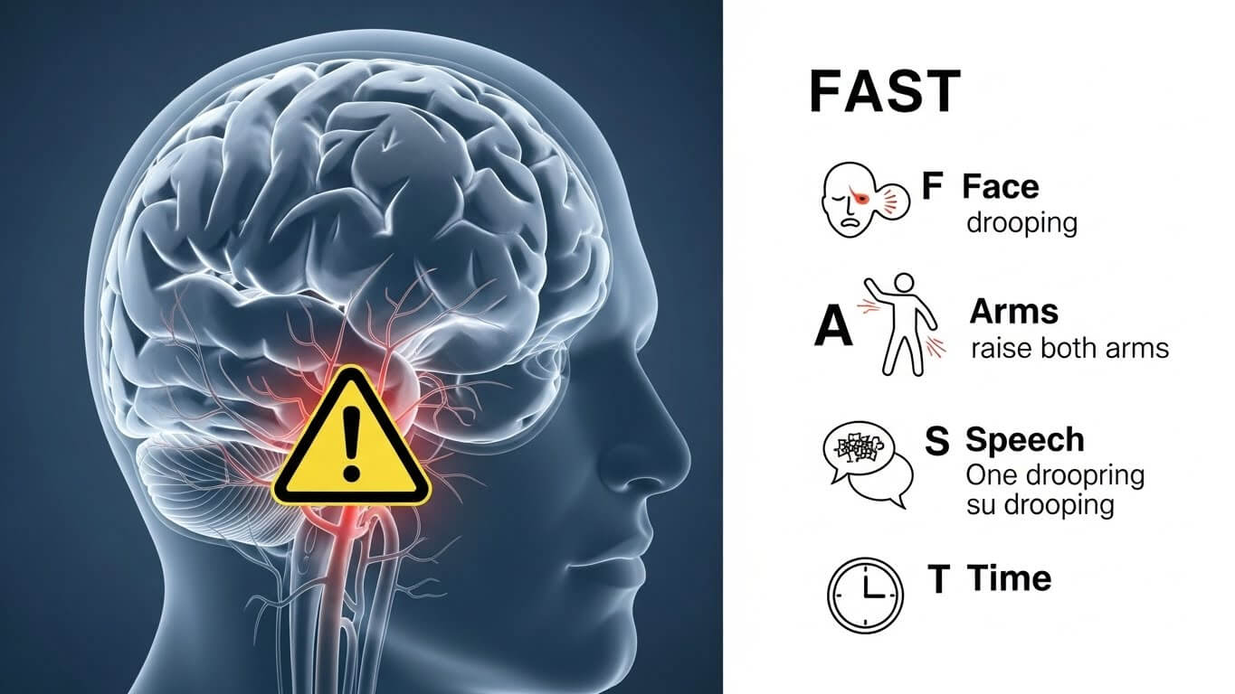 3d 사람뇌사진과 warning 표시 -face,arms,speech,time