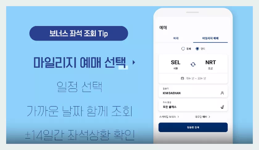 대한항공 보너스 항공권 좌석 조회