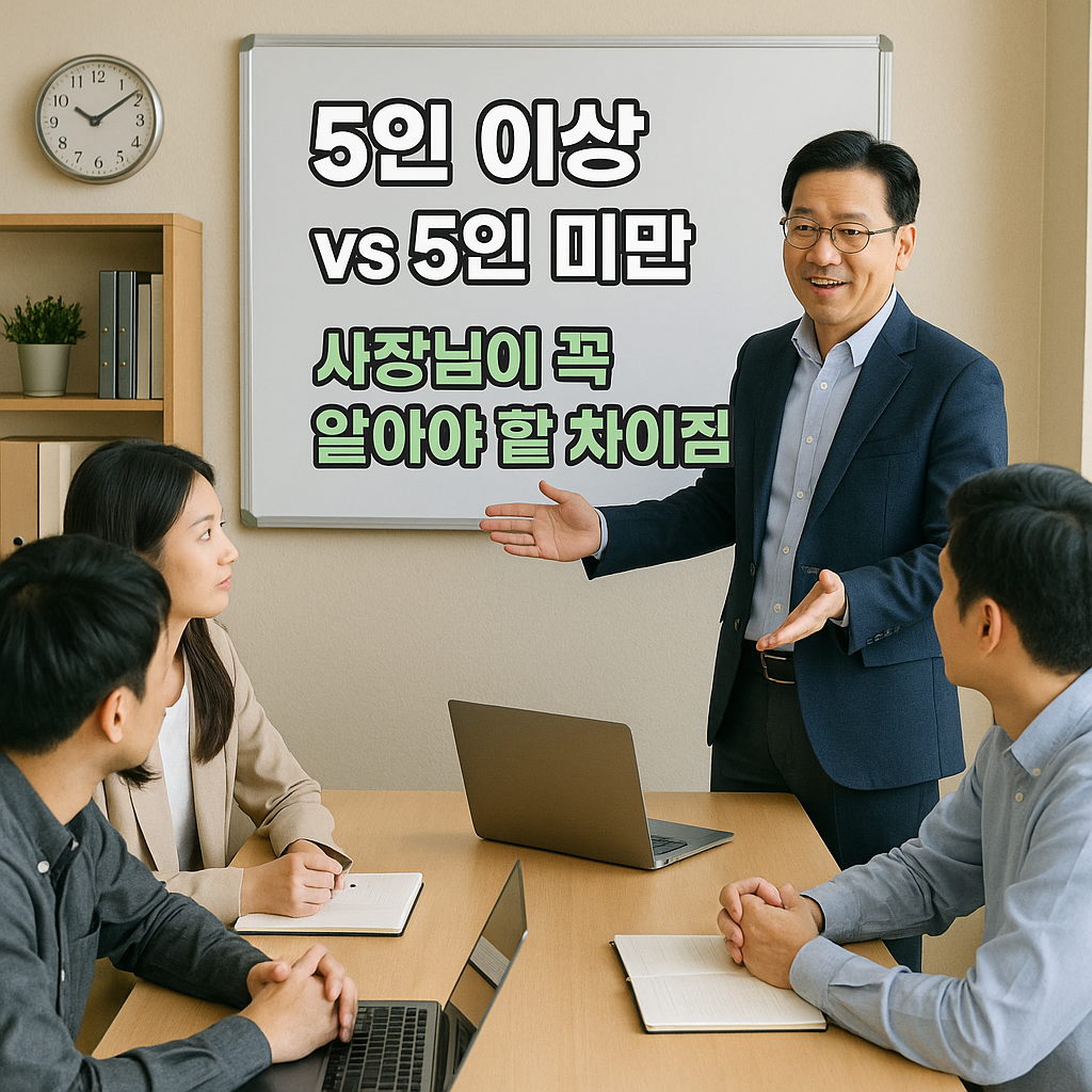 작은 사무실에서 사장님과 직원들이 회의하는 장면