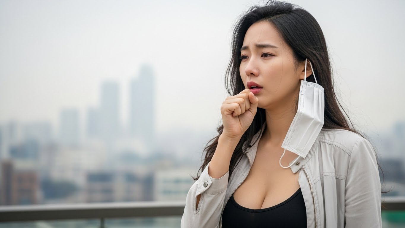 미세먼지로 괴로워하는 여성