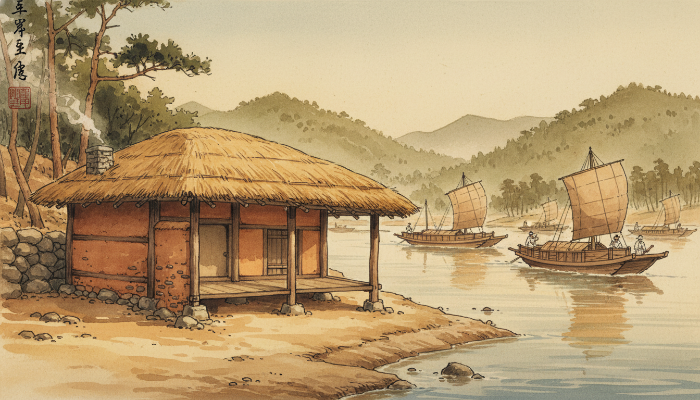 조선 시대 마포 강변에 지어진 이지함의 소박한 흙집 '토정'의 모습