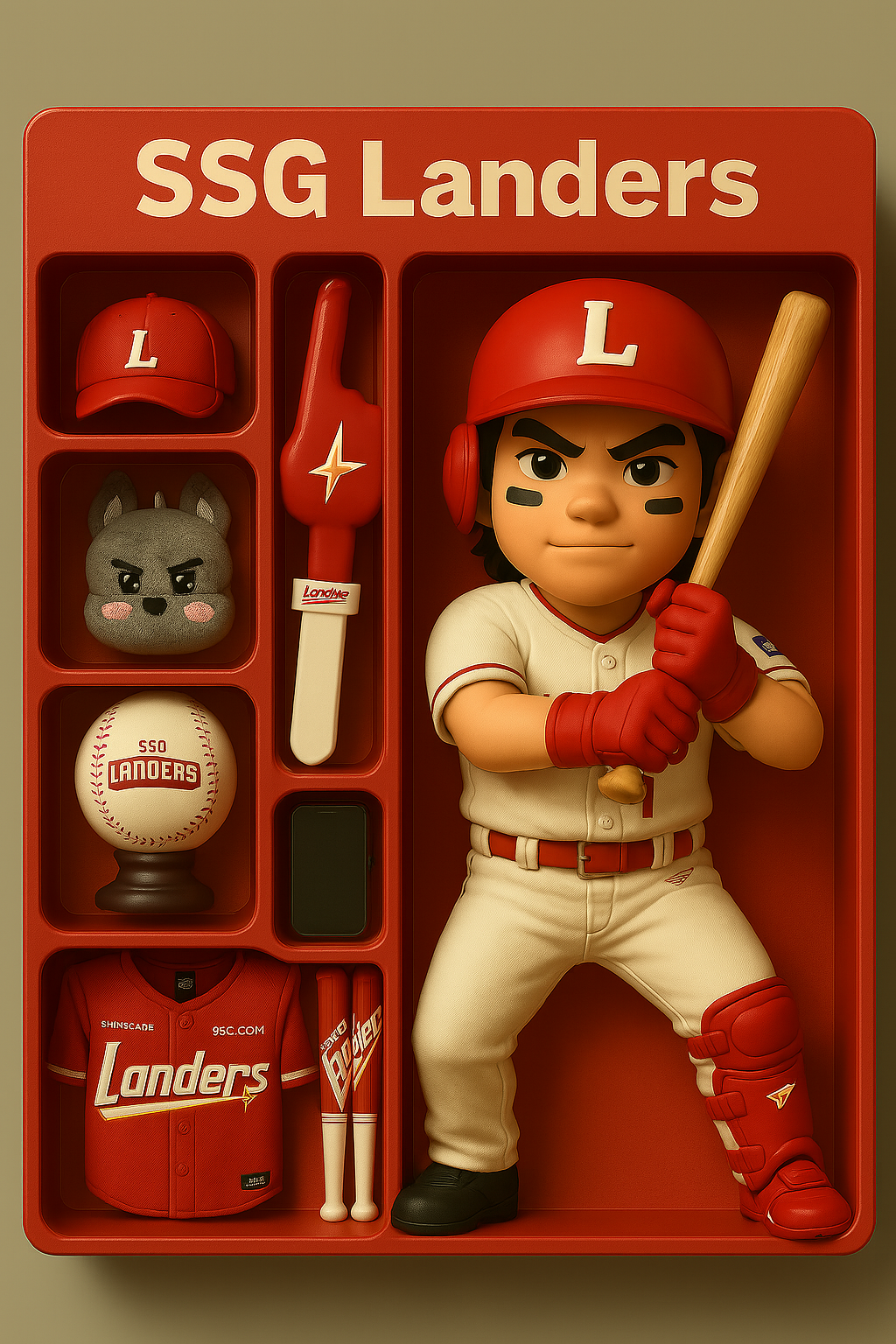 위 프롬프트를 입력한 후 피규어 상자로 완성된 SSG 랜더스 피규어 세트