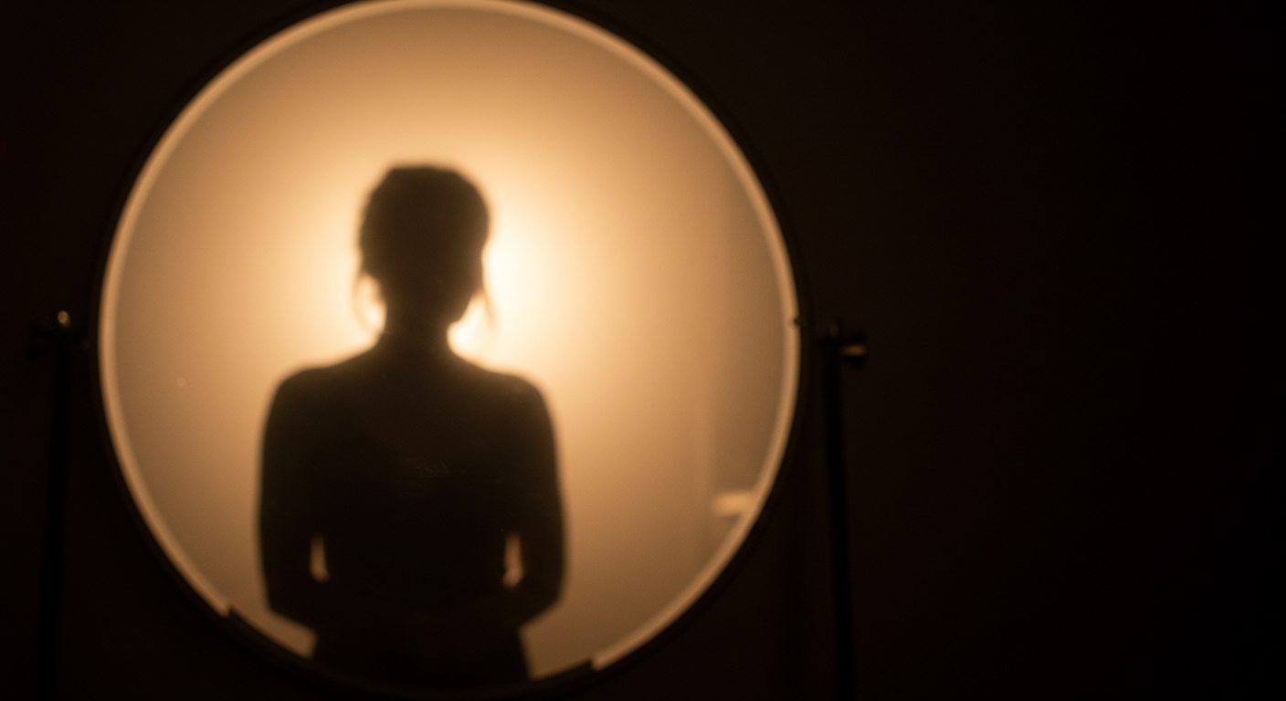 흐린 거울에 비친 사람의 실루엣, 나를 잃은 상태에서 다시 나를 만나는 과정을 상징