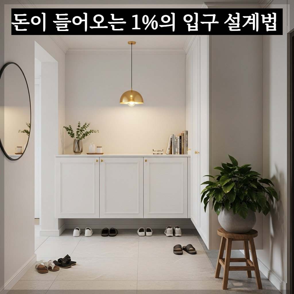 밝고 깨끗하게 정돈되어 재물운을 부르는 현대적인 아파트 현관 인테리어 전경