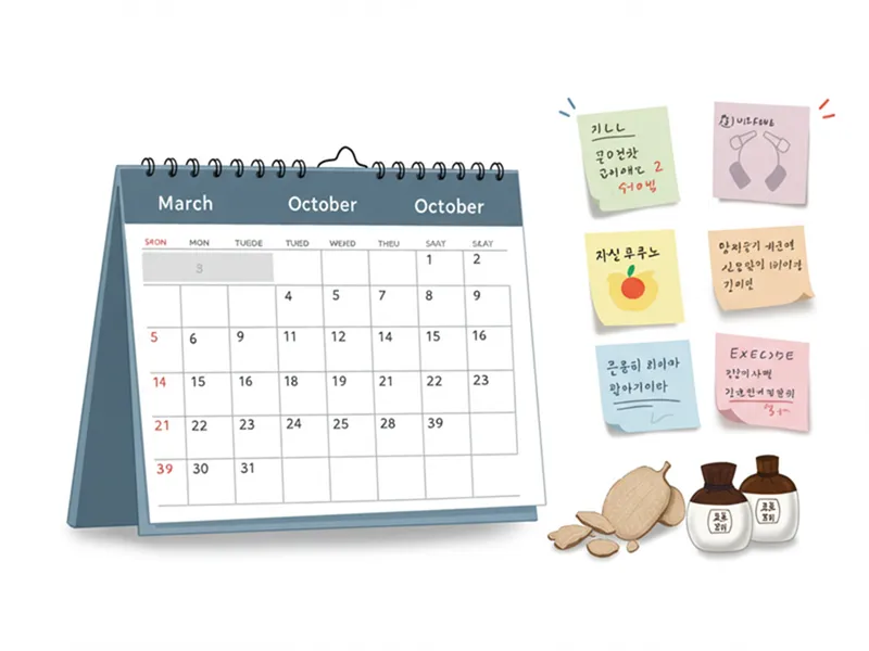 환절기, 건강 캘린더, 건강관리, 규칙적인 생활, 제철음식, 운동, 보약, 메모, 3월, 10월