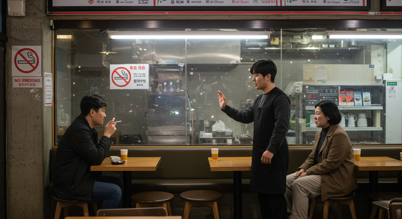 금연구역 표시&amp;#44; 손님 흡연