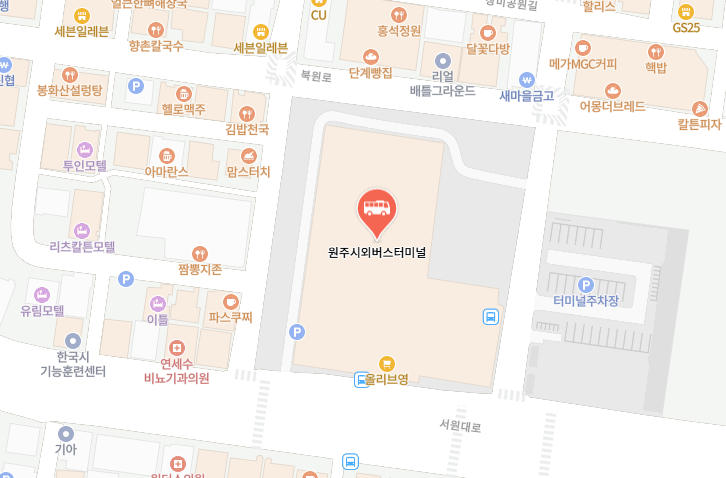 원주시외버스터미널 위치-지도