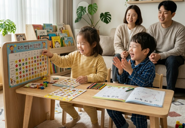 쌍둥이 칭찬 스티커판 운영법