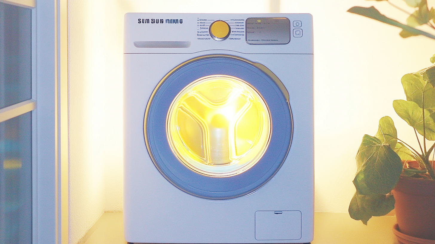 소음 감소 기술 덕분에 조용하게 작동하는 삼성 세탁기가 있는 평화로운 가정의 모습입니다.