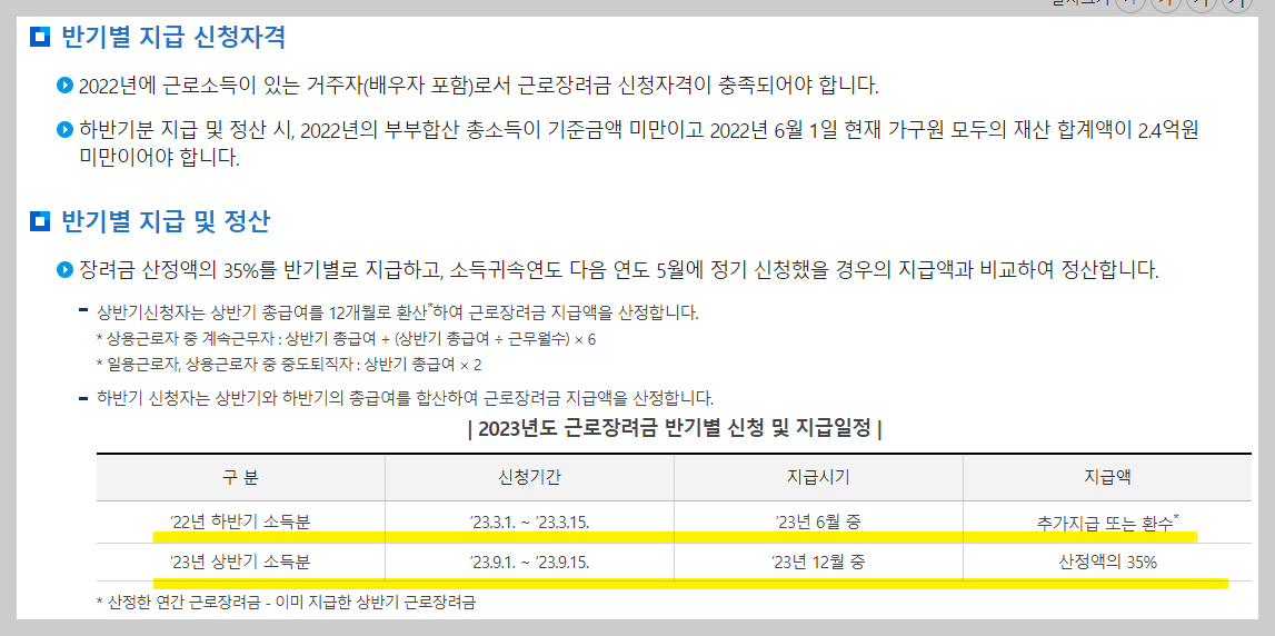 근로장려금 반기 지급일