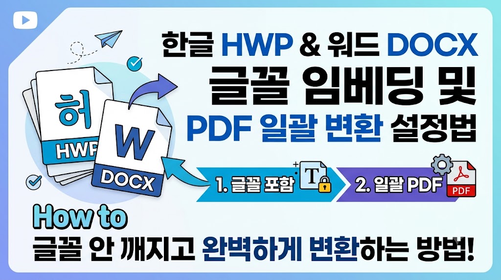 한글 및 워드 문서에서 PDF 변환 시 글꼴 깨짐을 방지하는 폰트 포함 설정 가이드 인포그래픽 썸네일