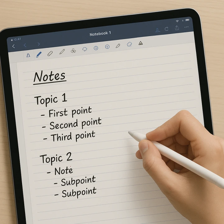 아이패드에서 Goodnotes 앱을 사용하는 모습