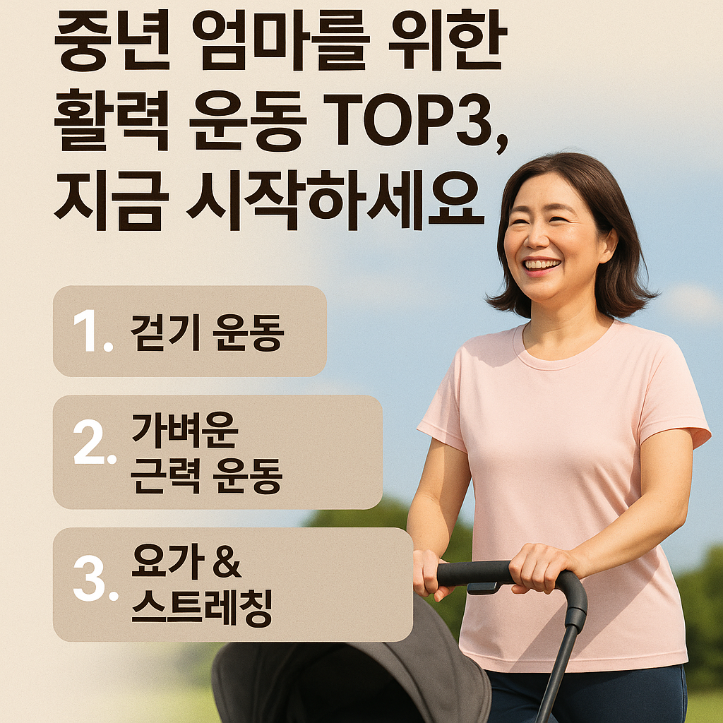 중년 엄마를 위한 활력 운동 TOP3, 지금 시작하세요