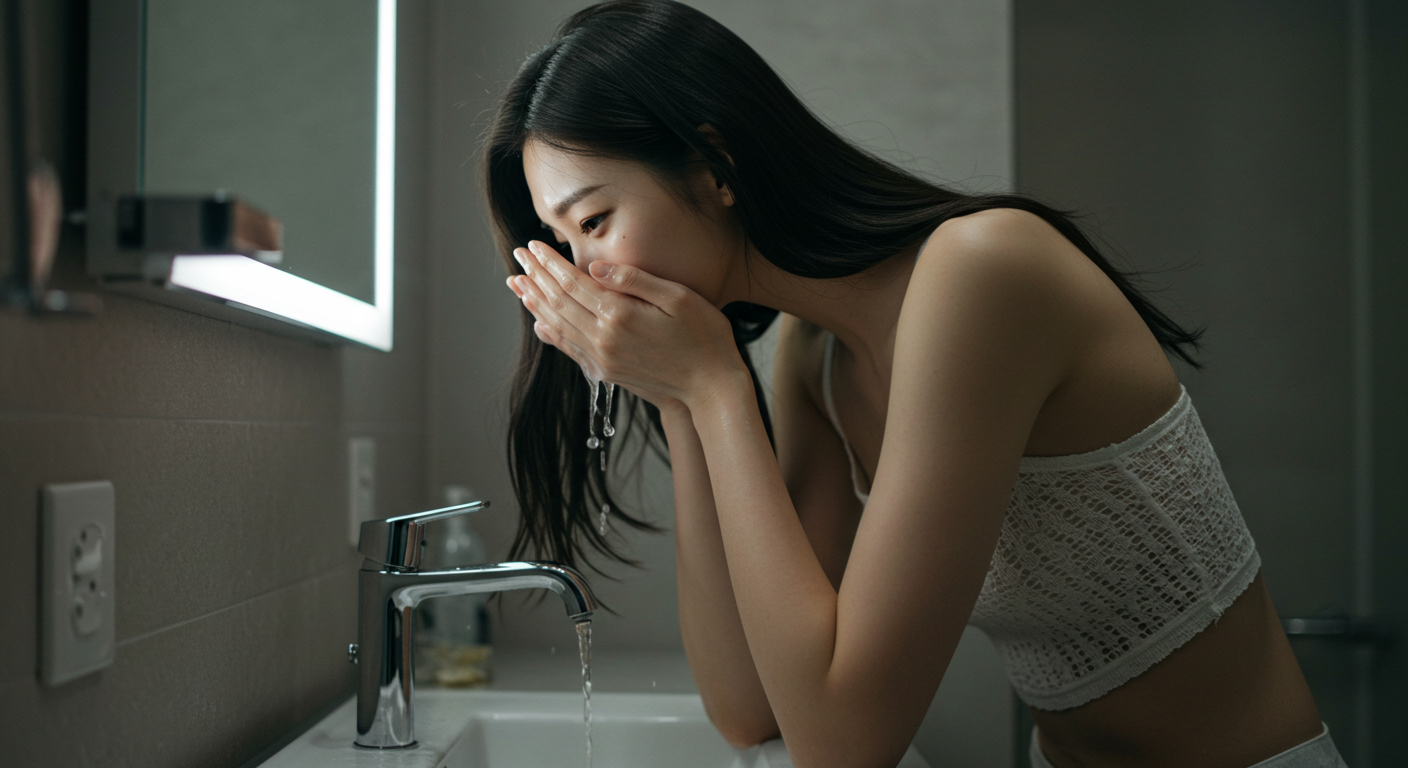 세수하는 여성