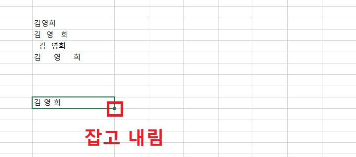 셀 우측하단에 작은 점 보임