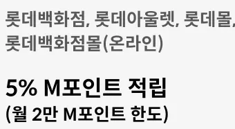 롯데백화점 계열 : 5% M포인트 적립