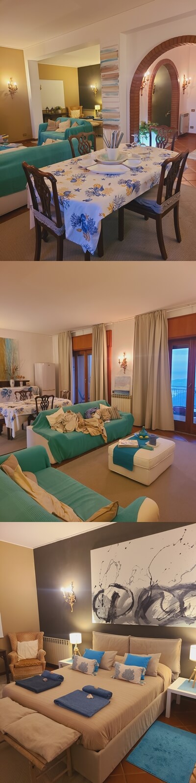 타오르미나-숙소-내부-거실과-침대-식탁