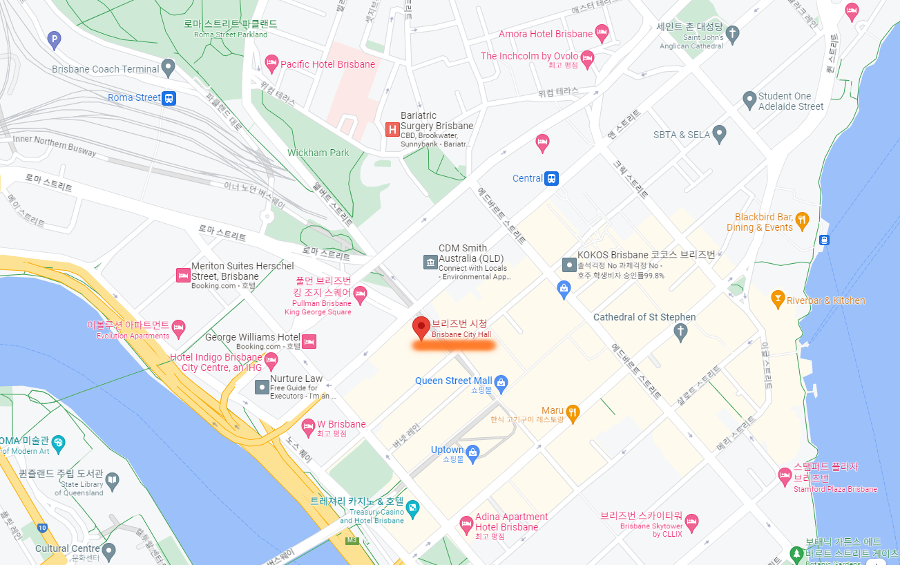 브리즈번 시티홀 지도