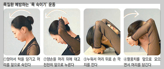 뒷목 스트레칭(출처 동아일보)