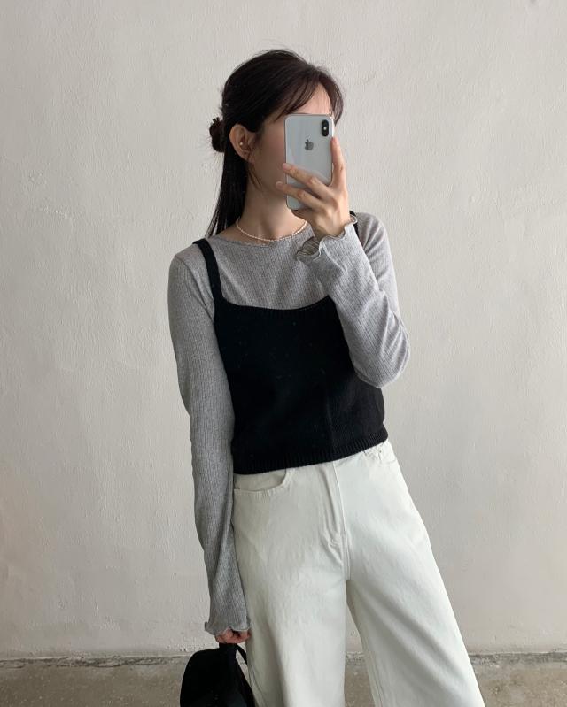 끈 니트 조끼 뷔스티에 2col