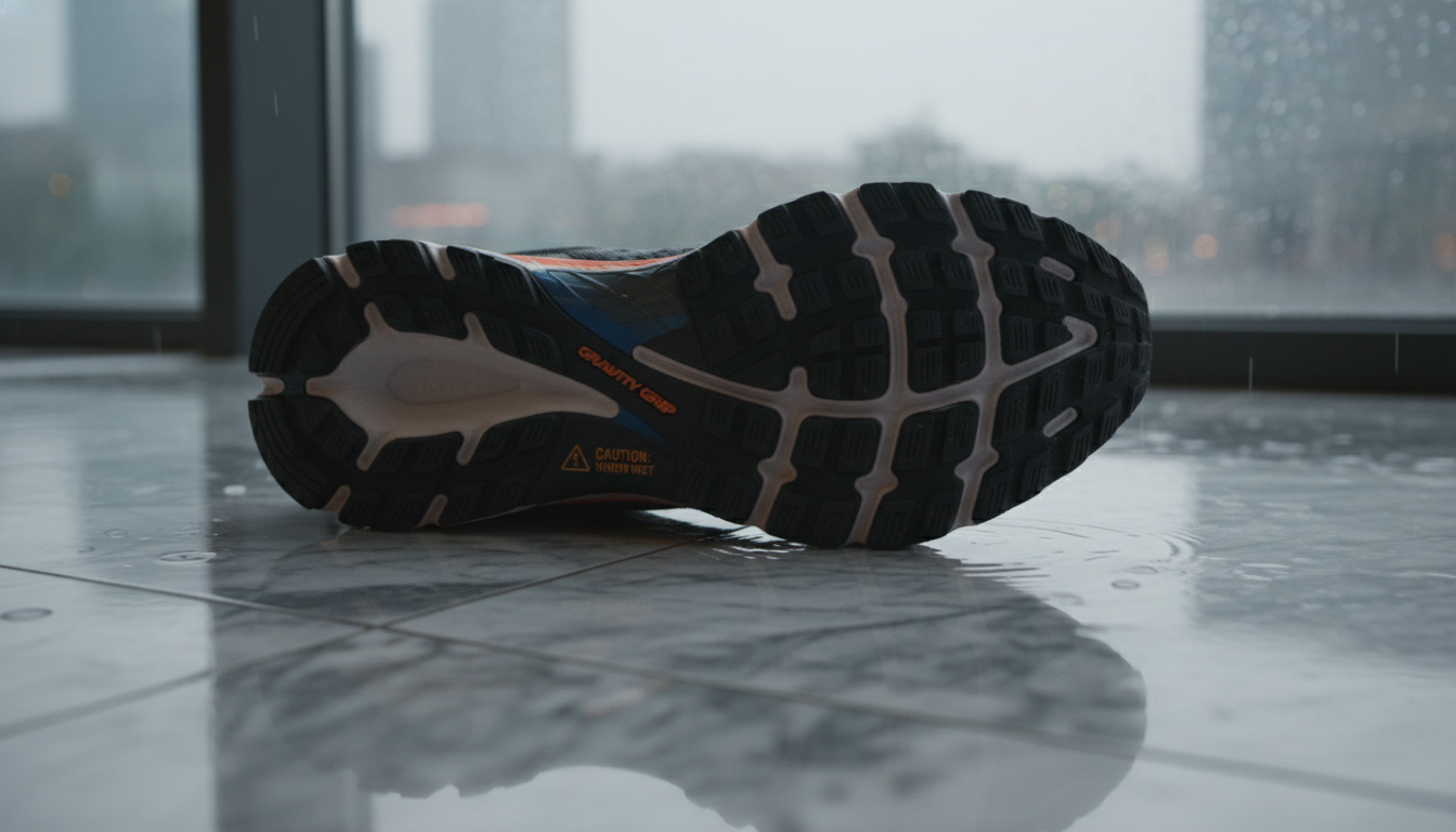 비 오는 날 젖은 타일 바닥에서 미끄러울 수 있는 르무통 메이트 운동화 밑창 단점