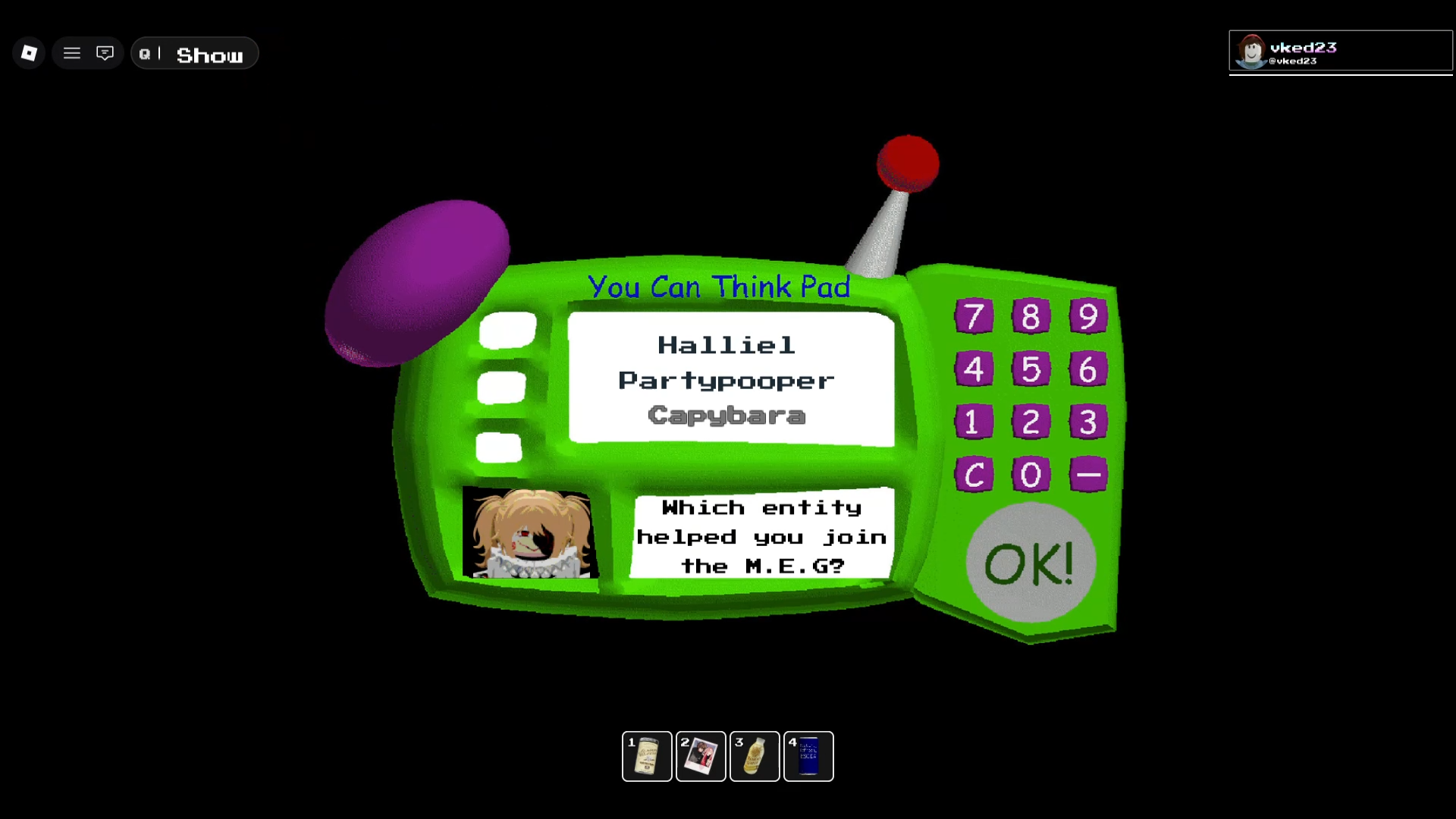 로블록스 백룸 리댁티드 더 베이직 스쿨 문제 풀이 화면 (Roblox Backrooms Redacted Basic School Quiz Screen)