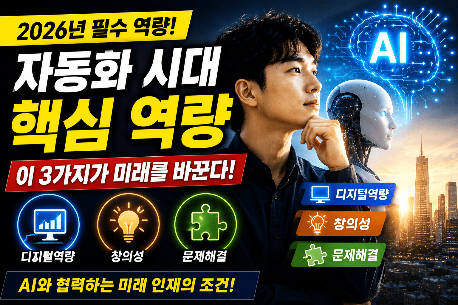 자동화 시대 핵심 역량 가이드 (디지털역량, 창의성, 문제해결)