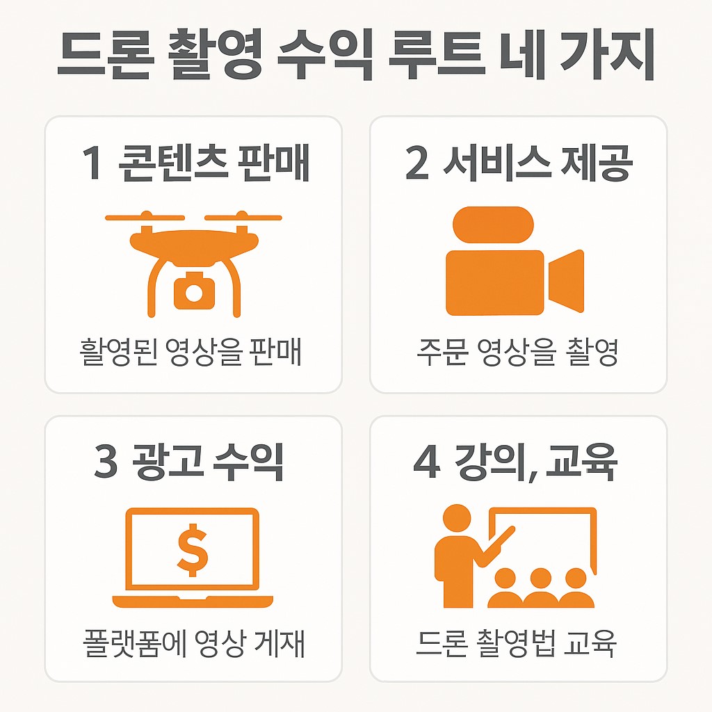 드론 촬영 수익 루트 네 가지를 정리한 인포그래픽