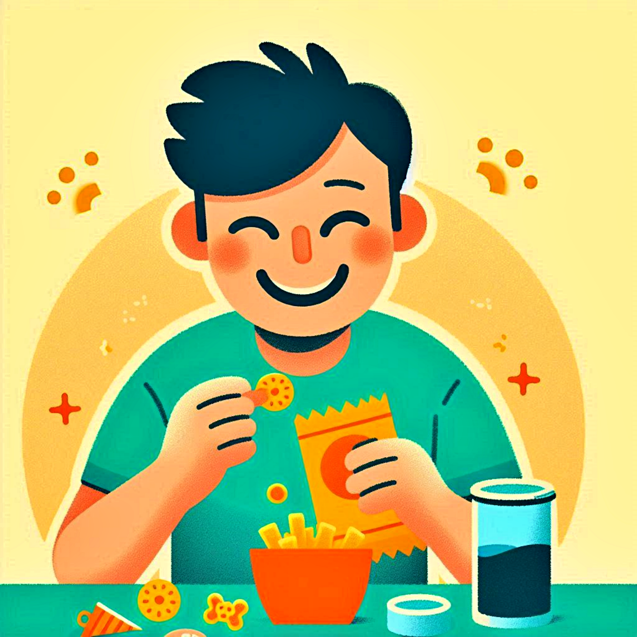 A person enjoying snacks deliciously.