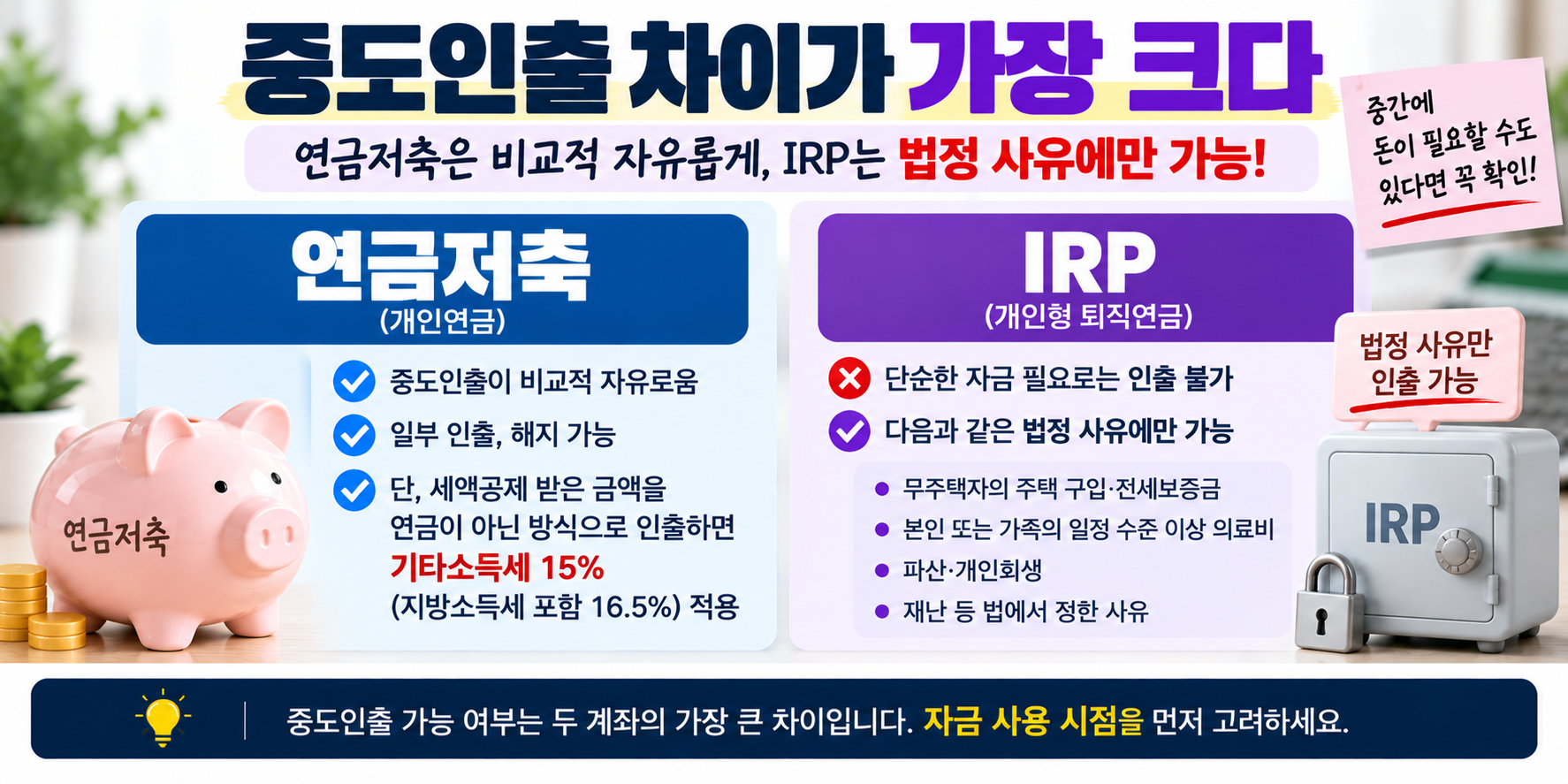 연금저축 IRP 중도인출 차이 법정 사유 비교