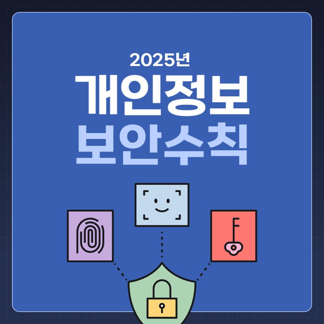 2025년 개인정보 보안수칙 문구와 정보 보호 아이콘이 있는 사진