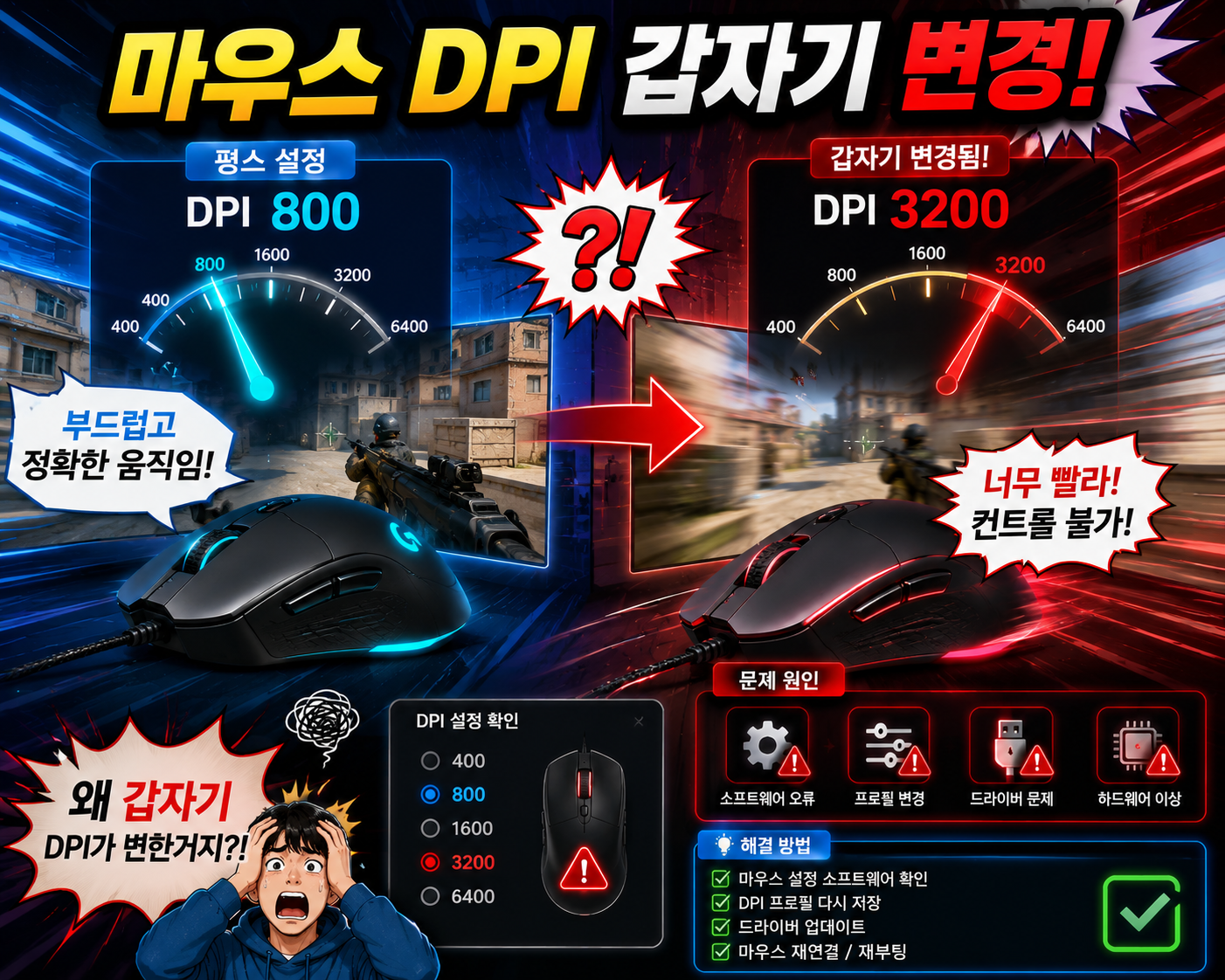 마우스 DPI 갑자기 변경됨, 사이드 버튼 오클릭과 소프트웨어 프로필 충돌부터 확인하세요