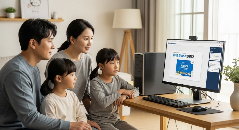 가족이 함께 컴퓨터로 정부24를 보는 장면
