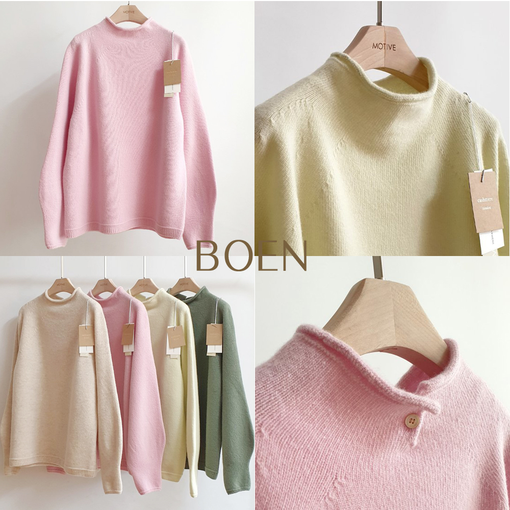 샤벳 반목니트 오트밀 핑크 레몬 라임 퍼프소매 캐시미어 홀가먼트 니트