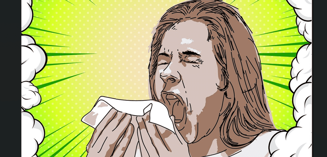 화장지를 입에 대고 기침하는 남성