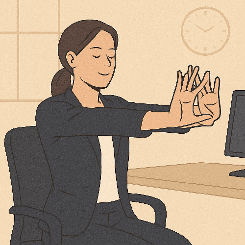 손목 돌리기 + 손가락 펴기/쥐기 반복