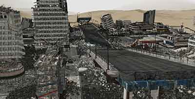 지진으로 건물이 무너지는 장면