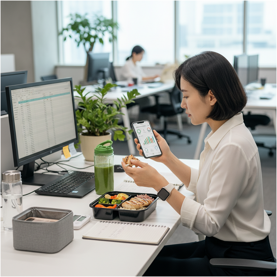 직장인이 식단 관리를 하며 건강을 신경 쓰는 모습