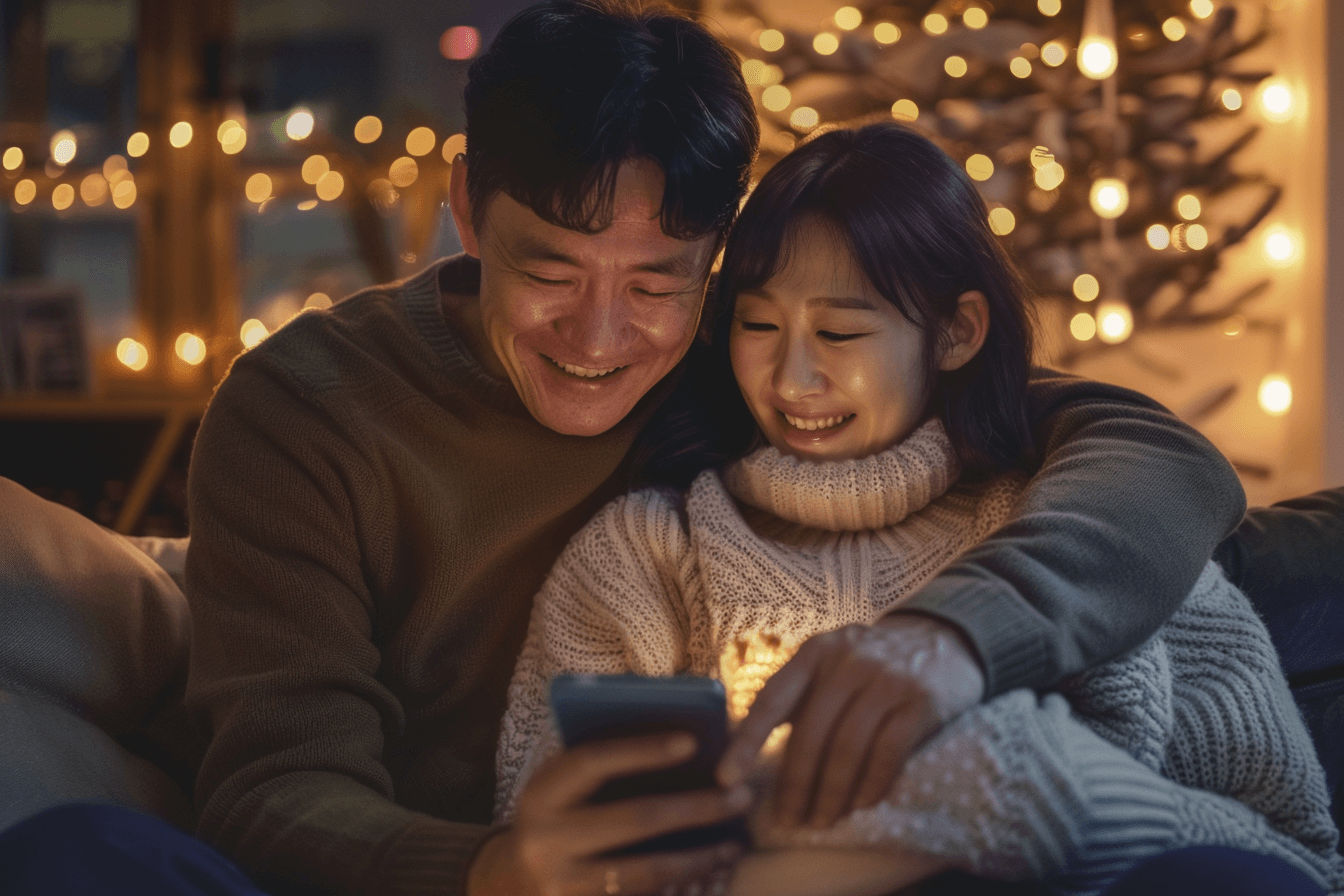 핸드폰을-보며-웃고-있는-부부