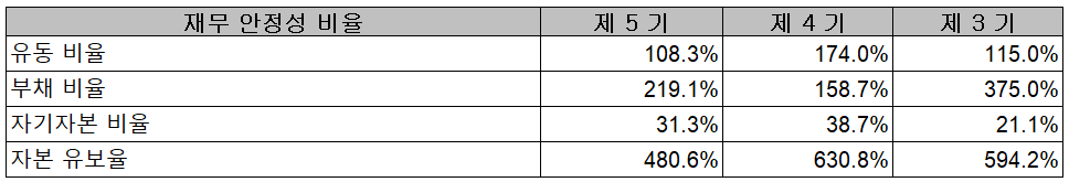 나인테크 - 재무 안정성 비율